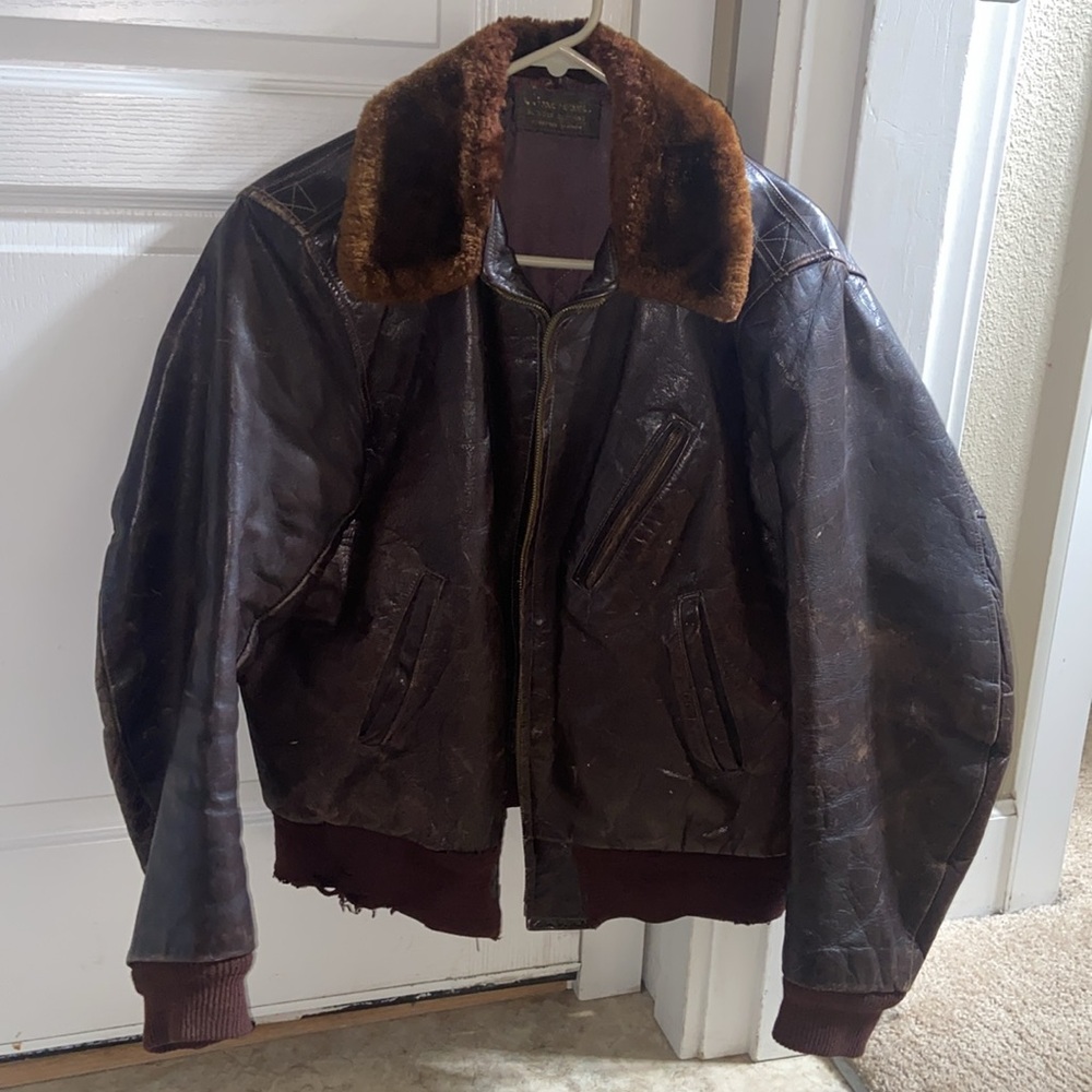 WWII Navy Issue Antique Horsehide Leather Bomber Pilot Flight Jacket Shearling